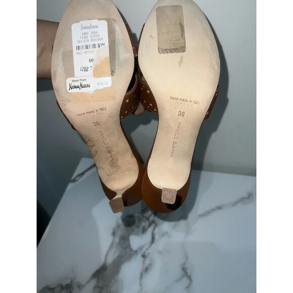 Manolo Blahnik Brown Perforated Leather Jacobro Open Toe Sandals - Size 36 - Picture 4 of 5